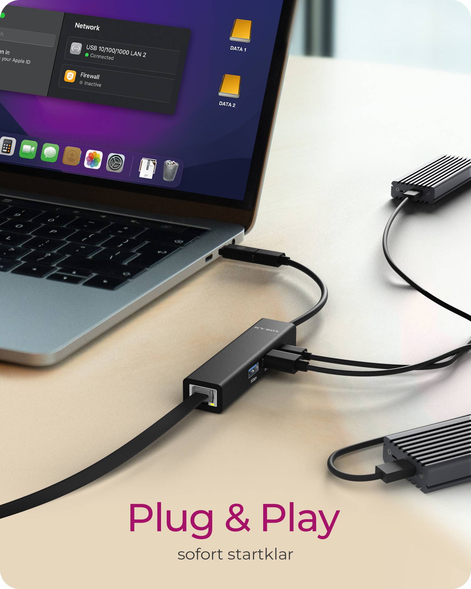 IB-HUB1439-LAN, USB 3.2 Gen 1 HUB/LAN Adapter, Type-A+C zu 2x USB-A & 1x USB-C® & Giga LAN, USB Type-A zu Type-C Adapter-4