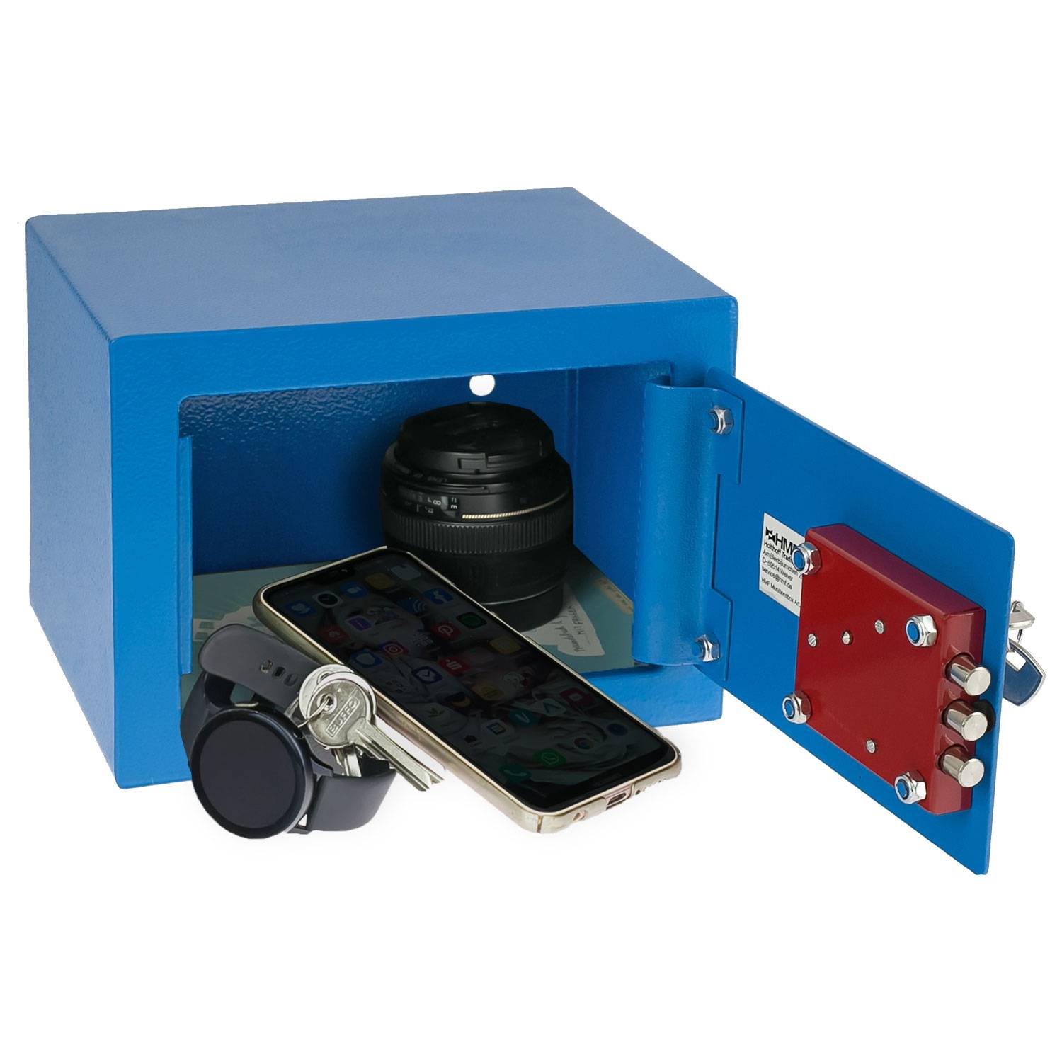 HMF 49216-05 Tresor mit Schlüssel, Möbeltresor klein, 23 x 17 x 17 cm, Blau-2