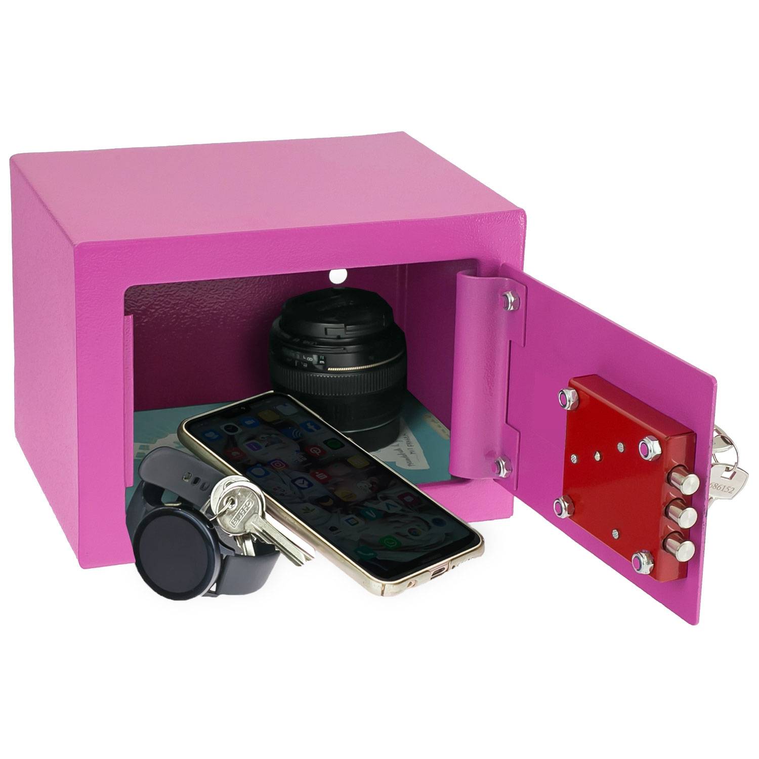 HMF 49216-15 Tresor mit Schlüssel, Möbeltresor klein, 23 x 17 x 17 cm, Pink-2