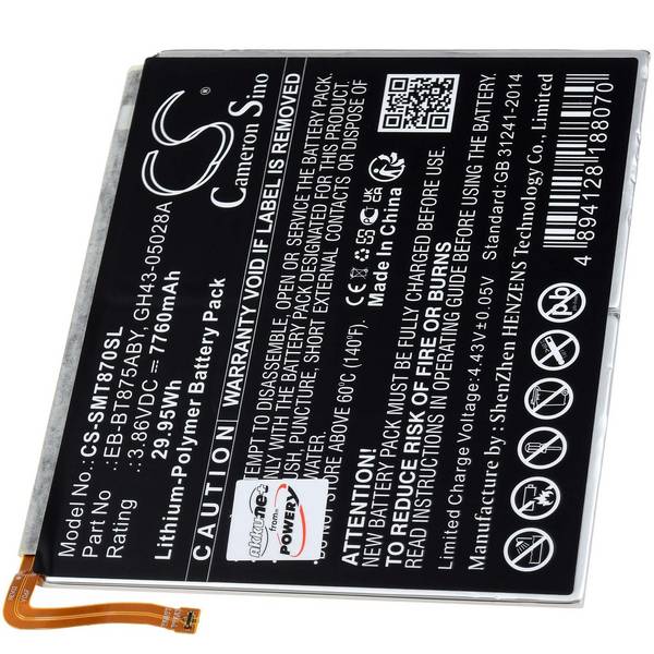Akku passend für Tablet Samsung Galaxy Tab S7 5G, SM-T870, Typ EB-BT875ABY, 3,86V, Li-Polymer