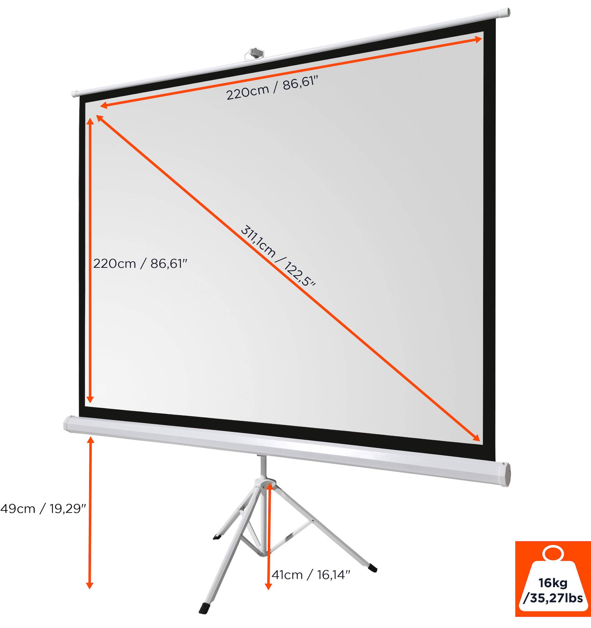 celexon basic Stativ-Leinwand 120" | 220x220 cm 1:1 | mobile transportable 4K, Full-HD Leinwand | Beamerleinwand mit Sta-1