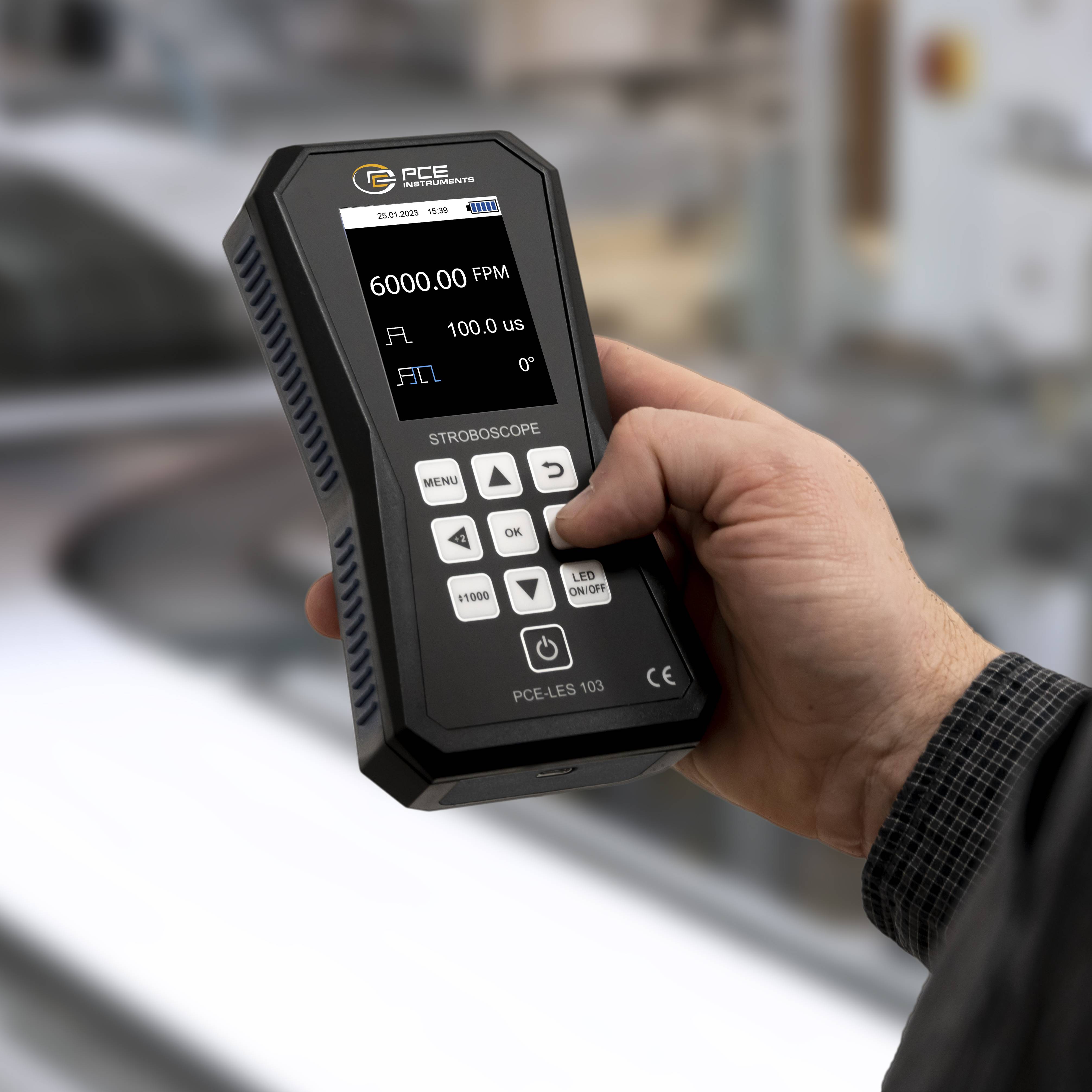 PCE Instruments Stroboskop PCE-LES 103UV-365 mit 3 UVA Hochleistungs-LEDs |365 ... 370 nm |Genauigkeit 0,003 % |IP52-3