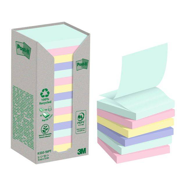 Post-it Haftnotizen Recycling z-notes, 76 x 76 mm, farbig-1
