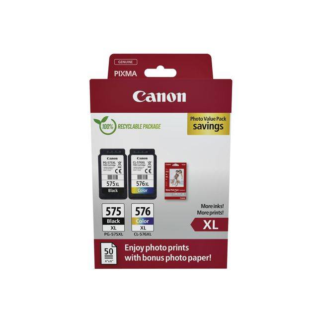 Canon PG-575XL/CL-576XL Photo Paper Value Pack - 2er-Pack - Hohe Ergiebigkeit - Schwarz, Farbe (Cyan, Magenta, Gelb)-2
