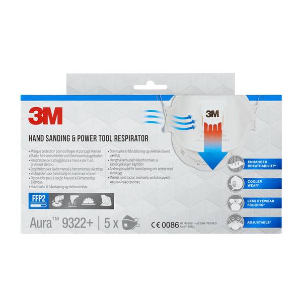 3M - Atemschutzmasken Aura Comfort Cool Flow 9322+ FFP2 NR D DIN EN 149 2001
