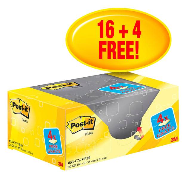 Post-it Haftnotizen notes, 51 x 38 mm, gelb, Promotion 16+4-2