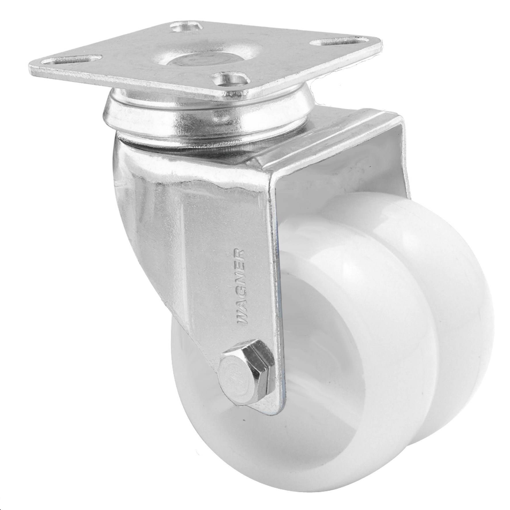 WAGNER Lenkrolle Doppelrolle ECO - Ø 50 mm, Stahl verzinkt, weiß, Anschraubplatte, Tragkraft 70 kg - 03125201-0