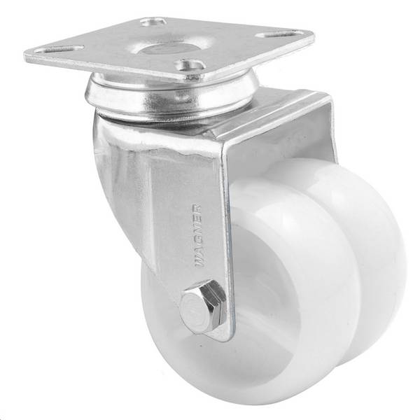 WAGNER Lenkrolle Doppelrolle ECO - Ø 50 mm, Stahl verzinkt, weiß, Anschraubplatte, Tragkraft 70 kg - 03125201