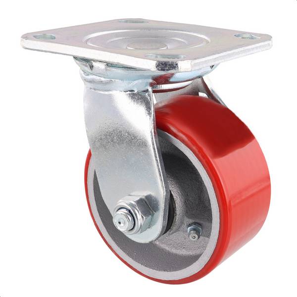 WAGNER Soft-Schwerlast Lenkrolle - Ø 100 mm, Stahl & Gusseisen, rot/silber, Platte, Tragkraft 230 kg - 04011601