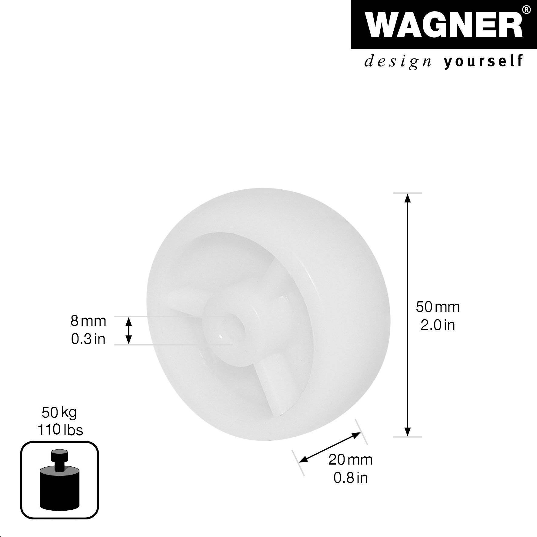 WAGNER Lenkrolle/Bockrolle/Möbelrolle Ersatzrad ECO - Ø 50 mm, weiß, Tragkraft 50 kg - 03625001-1