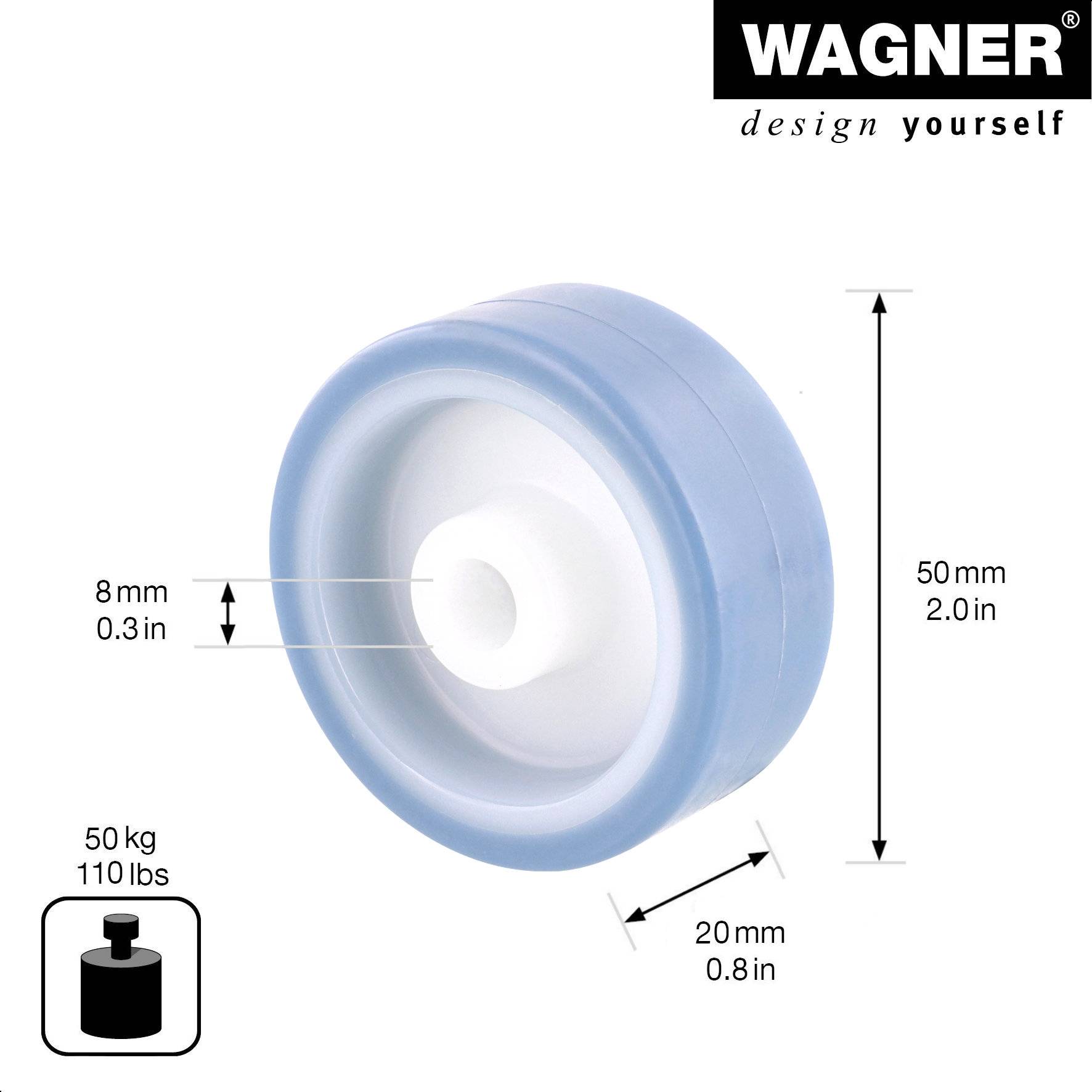 WAGNER Lenkrolle/Bockrolle/Möbelrolle Soft Ersatzrad ECO - Ø 50 mm, blau/weiß, Tragkraft 50 kg - 03655001-1