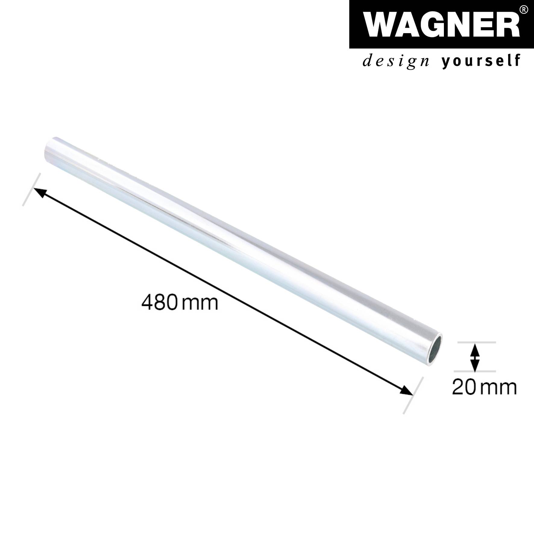 WAGNER Achse - Ø 20 mm x Länge 480 mm, Achse für alle Räder mit Achsloch 20 mm, Stahl verzinkt - 13041301-1