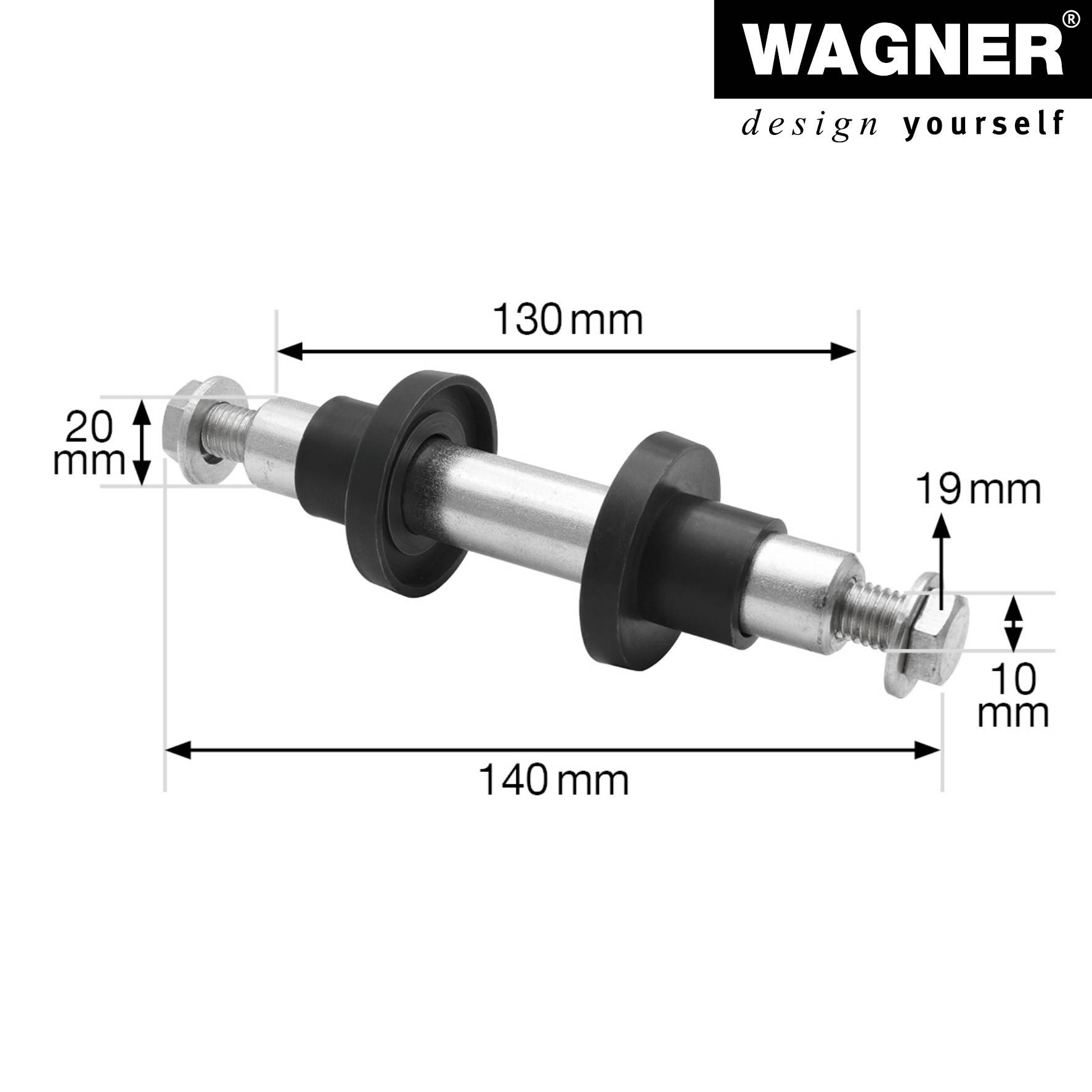 WAGNER Achsmaterial Profi komplett Set - Ø 20 x 130 mm, für alle Räder mit Achsloch 17 mm, Stahl verzinkt - 13044600-1