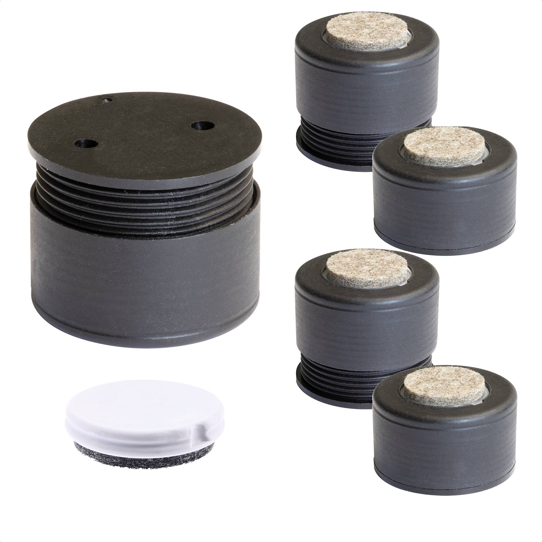 WAGNER Verstellfuß LOUNGE 4tlg. Set - Ø 45 x 25-35 mm, schwarz, QuickClick® Filzgleiter, Platte Ø 43 mm - 16907099-0