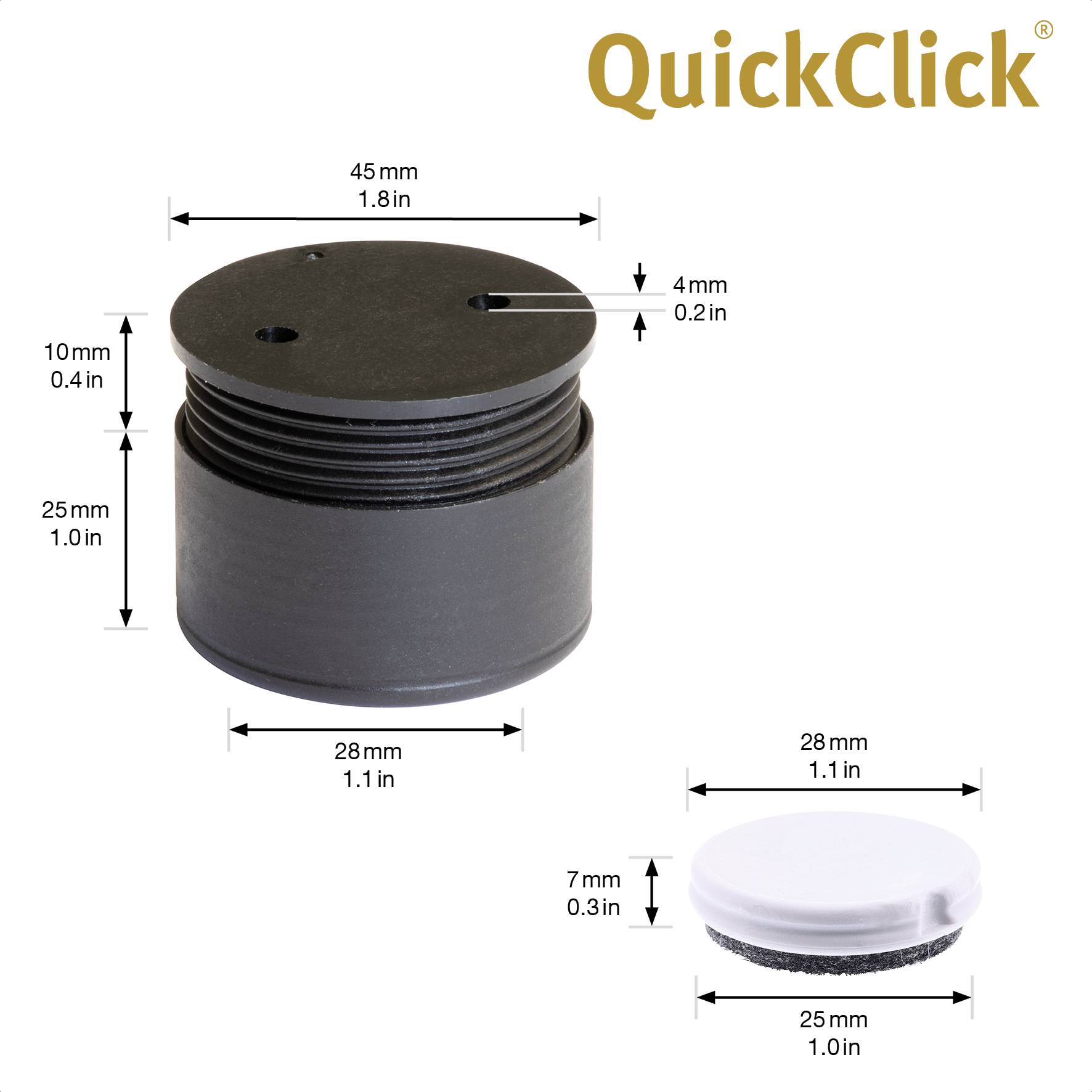 WAGNER Verstellfuß LOUNGE 4tlg. Set - Ø 45 x 25-35 mm, schwarz, QuickClick® Filzgleiter, Platte Ø 43 mm - 16907099-1