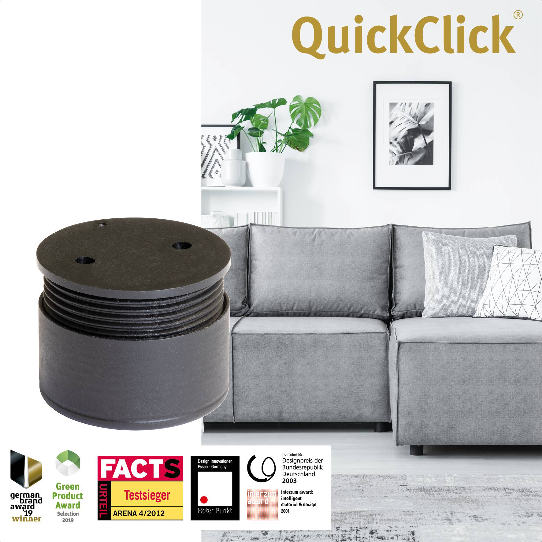 WAGNER Verstellfuß LOUNGE 4tlg. Set - Ø 45 x 25-35 mm, schwarz, QuickClick® Filzgleiter, Platte Ø 43 mm - 16907099-2
