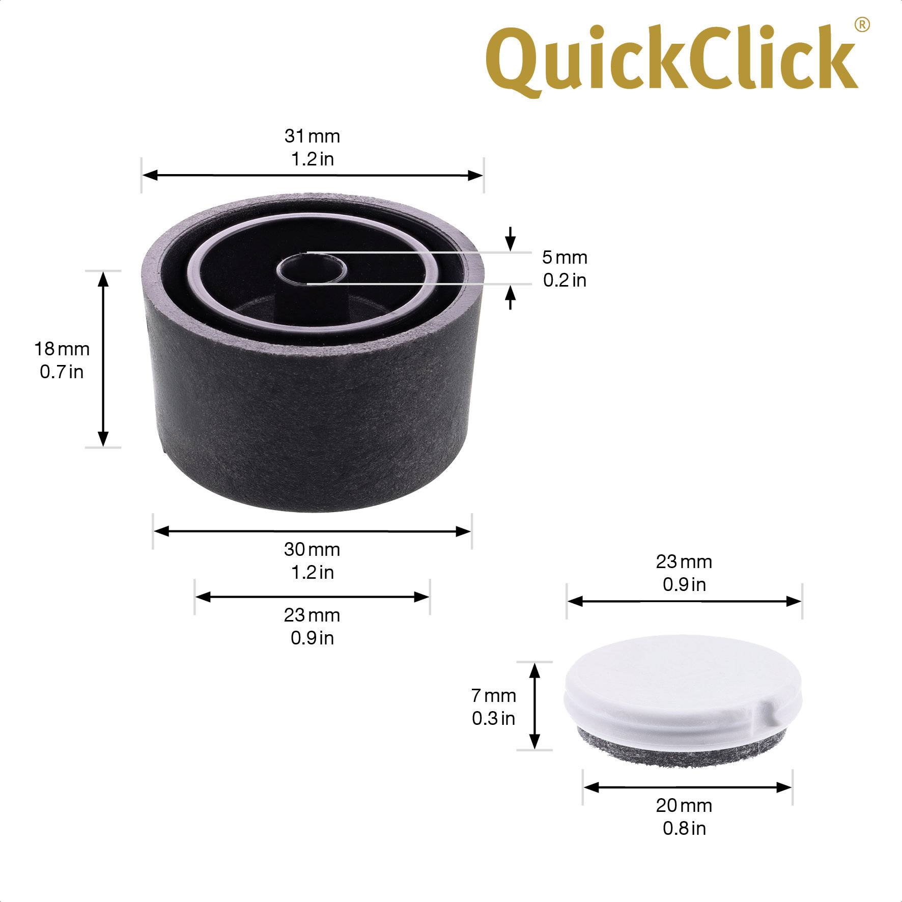 WAGNER Couchfuß/Verstellfuß LOUNGE 4tlg. Set - Ø 30 x 20 mm, schwarz, QuickClick® Filzgleiter Ø 25 mm - 15881899-1