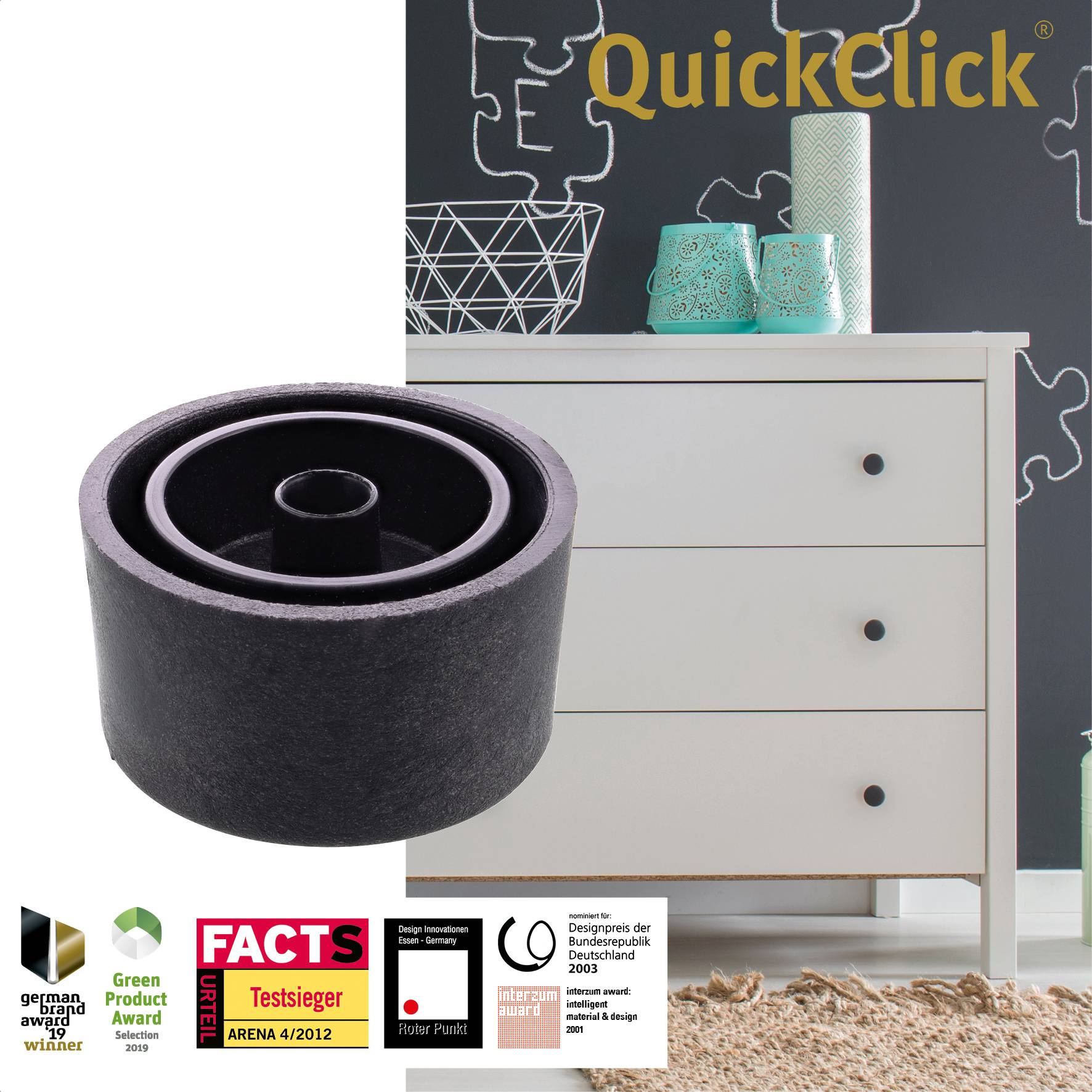 WAGNER Couchfuß/Verstellfuß LOUNGE 4tlg. Set - Ø 30 x 20 mm, schwarz, QuickClick® Filzgleiter Ø 25 mm - 15881899-2