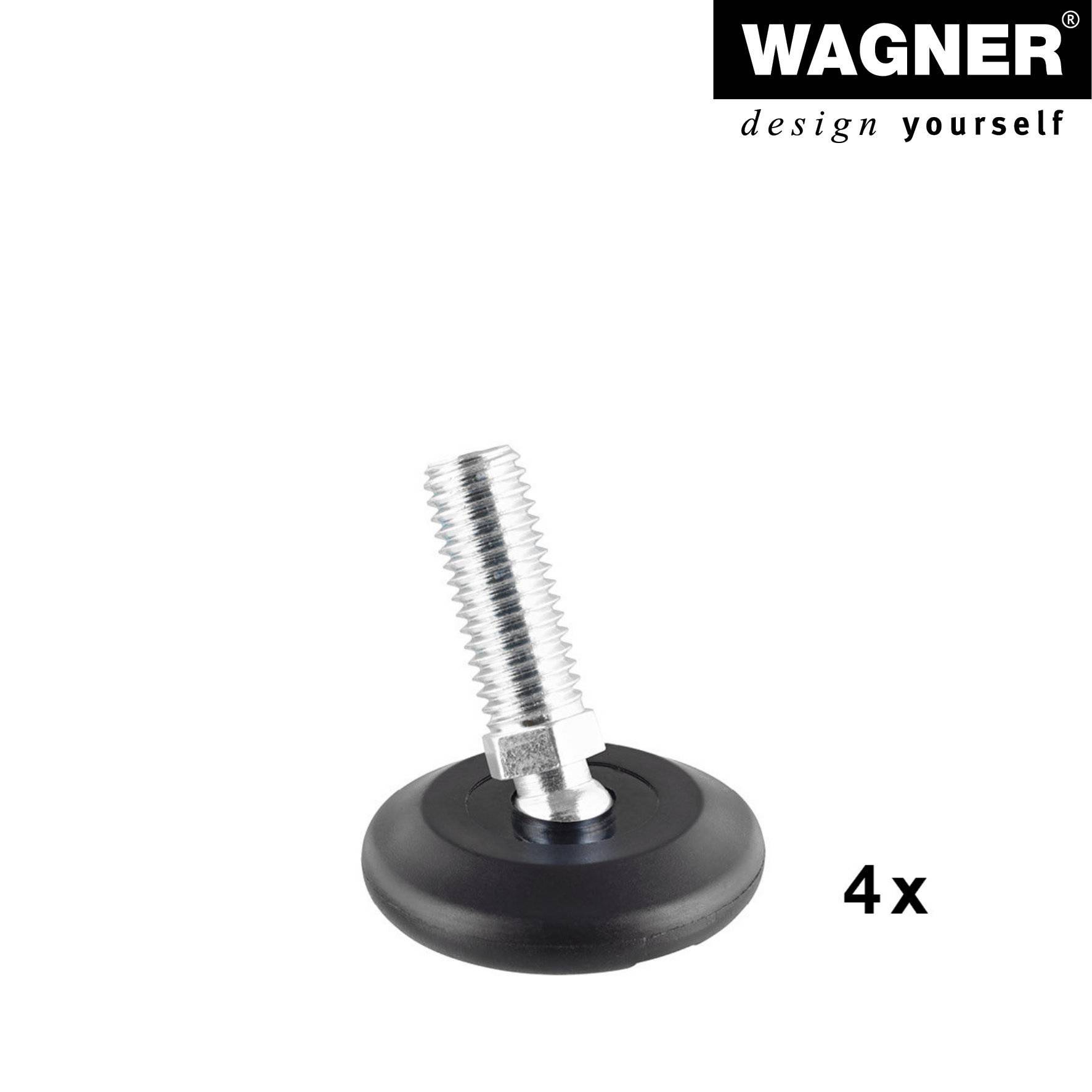 WAGNER Verstellfuß Kugelgelenk, schwarz 4tlg. Set - Ø 37 mm, Gewinde M10x25 mm, Gleiter ULTRASOFT, DE Ware - 15416100-3