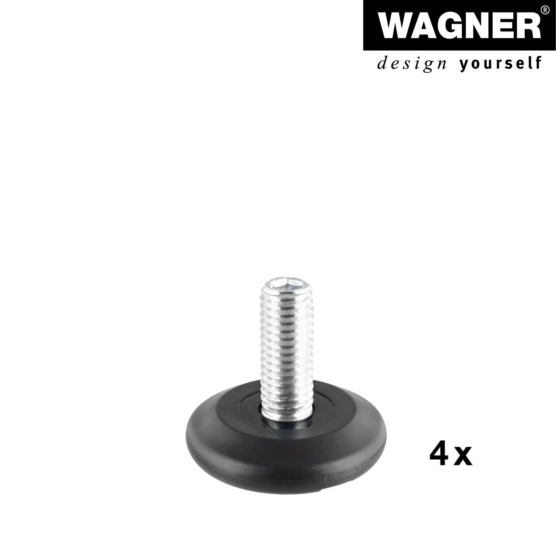 WAGNER Verstellfuß starr, schwarz 4tlg. Set - Ø 37 mm, Gewinde M10x25 mm, Gleiter HYPER, DE Ware - 15832500-3