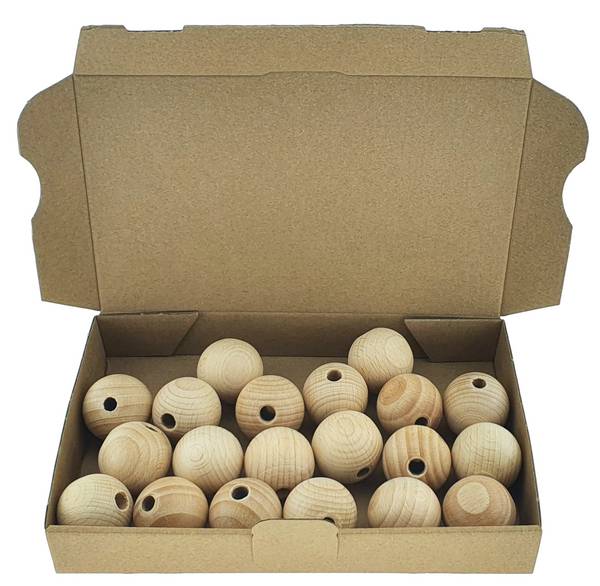 20 x Holzkugeln Ø 35 mm mit 8 mm Bohrung zum Basteln aus Buchenholz