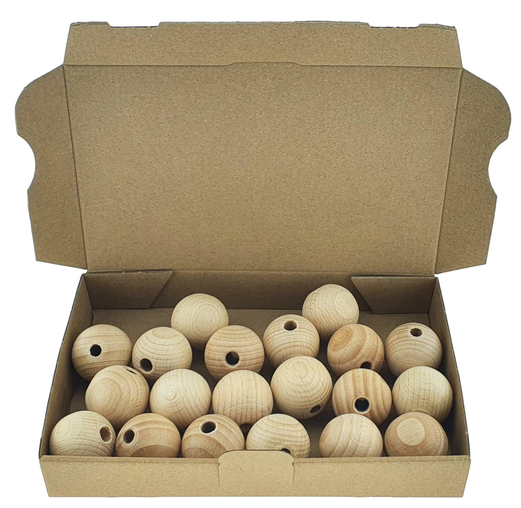 20 x Holzkugeln Ø 35 mm mit 8 mm Bohrung zum Basteln aus Buchenholz-0
