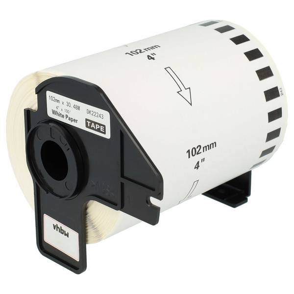 vhbw Etiketten-Rolle mit Halter 102mm x 30,48m (1 Etikette) kompatibel mit Brother PT QL650TD, QL-700, QL-710