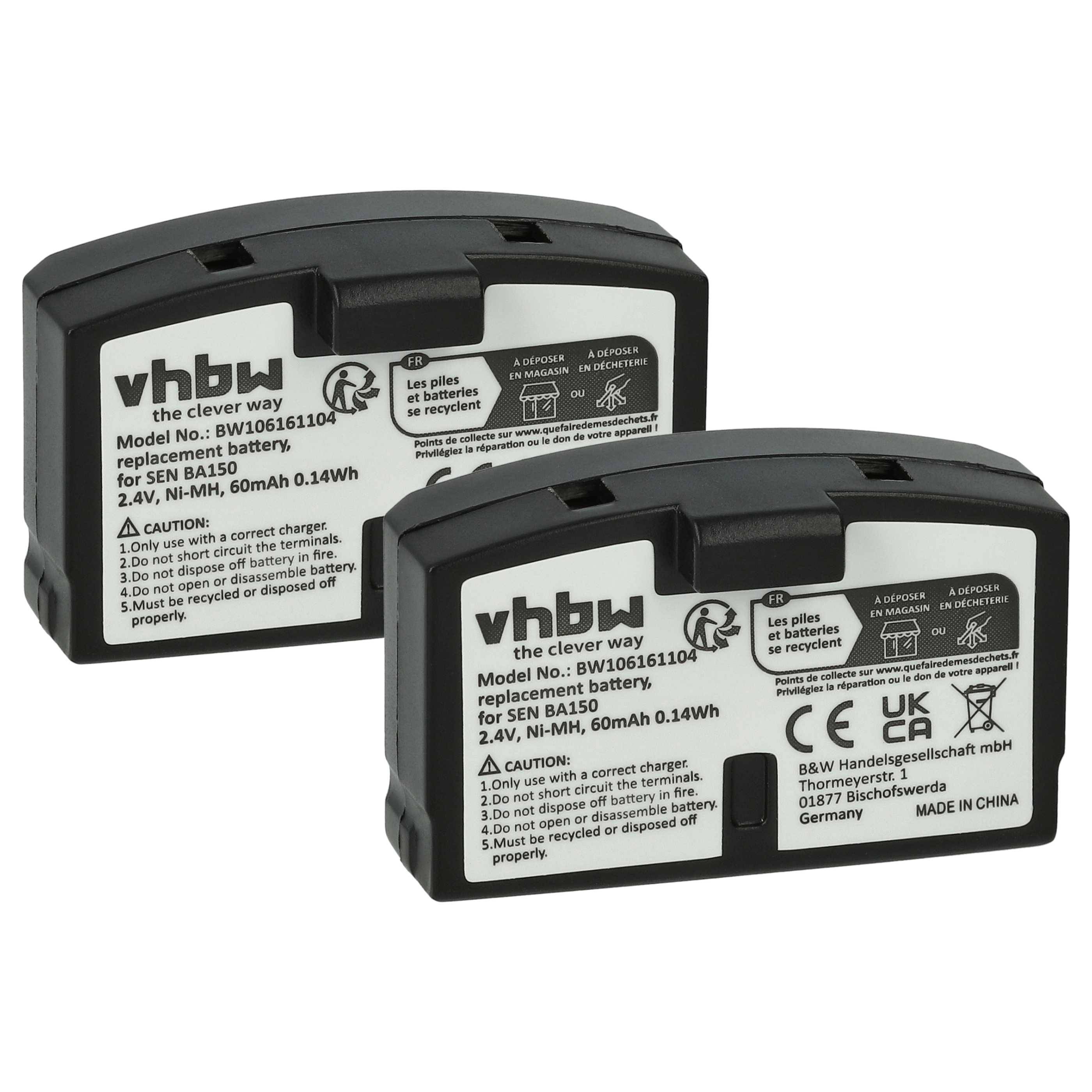 vhbw 2x Akku Ersatz für Sennheiser BA151 | BA150, BA152 für Wireless Headset Kopfhörer (60 mAh, 2,4 V, NiMH)-0