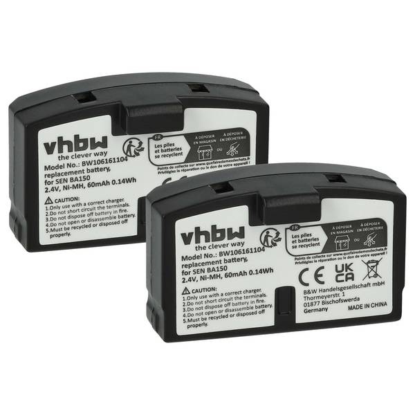 vhbw 2x Akku Ersatz für Sennheiser BA151 | BA150, BA152 für Wireless Headset Kopfhörer (60 mAh, 2,4 V, NiMH)