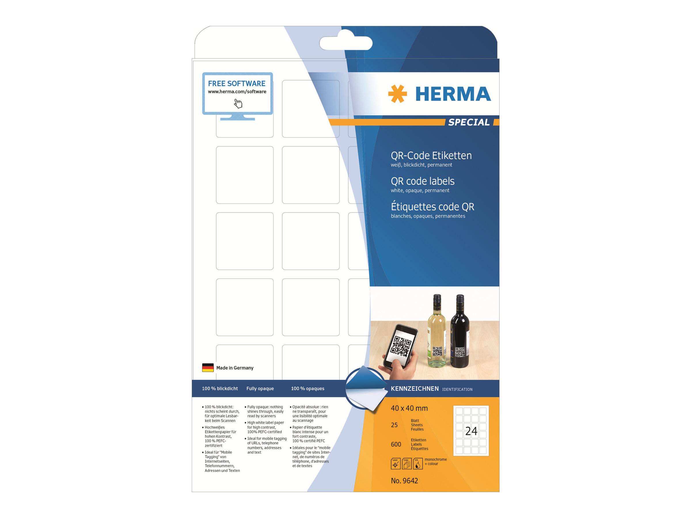 HERMA Special - Papier - matt - permanent selbstklebend - weiß - 40 x 40 mm 600 Etikett(en) (25 Bogen x 24)-0