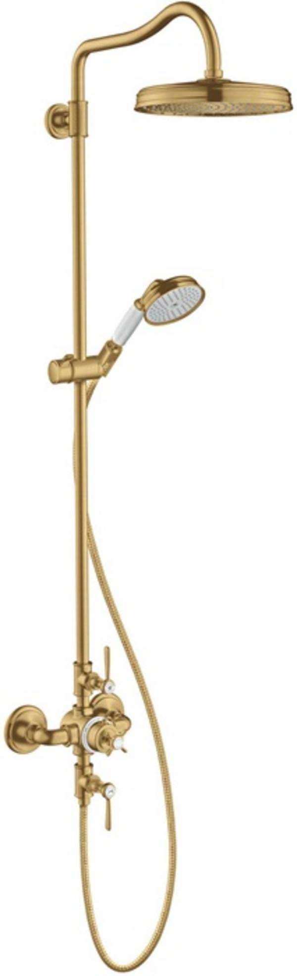 AXOR Montreux Showerpipe mit Thermostat und Kopfbrause 240 1jet, Brushed Gold Optic