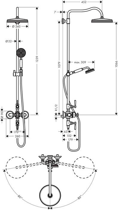 Showerpipe AXOR MONTREUX DN 15 m Therm. u 1jet Kopfbr pol. go opt-2