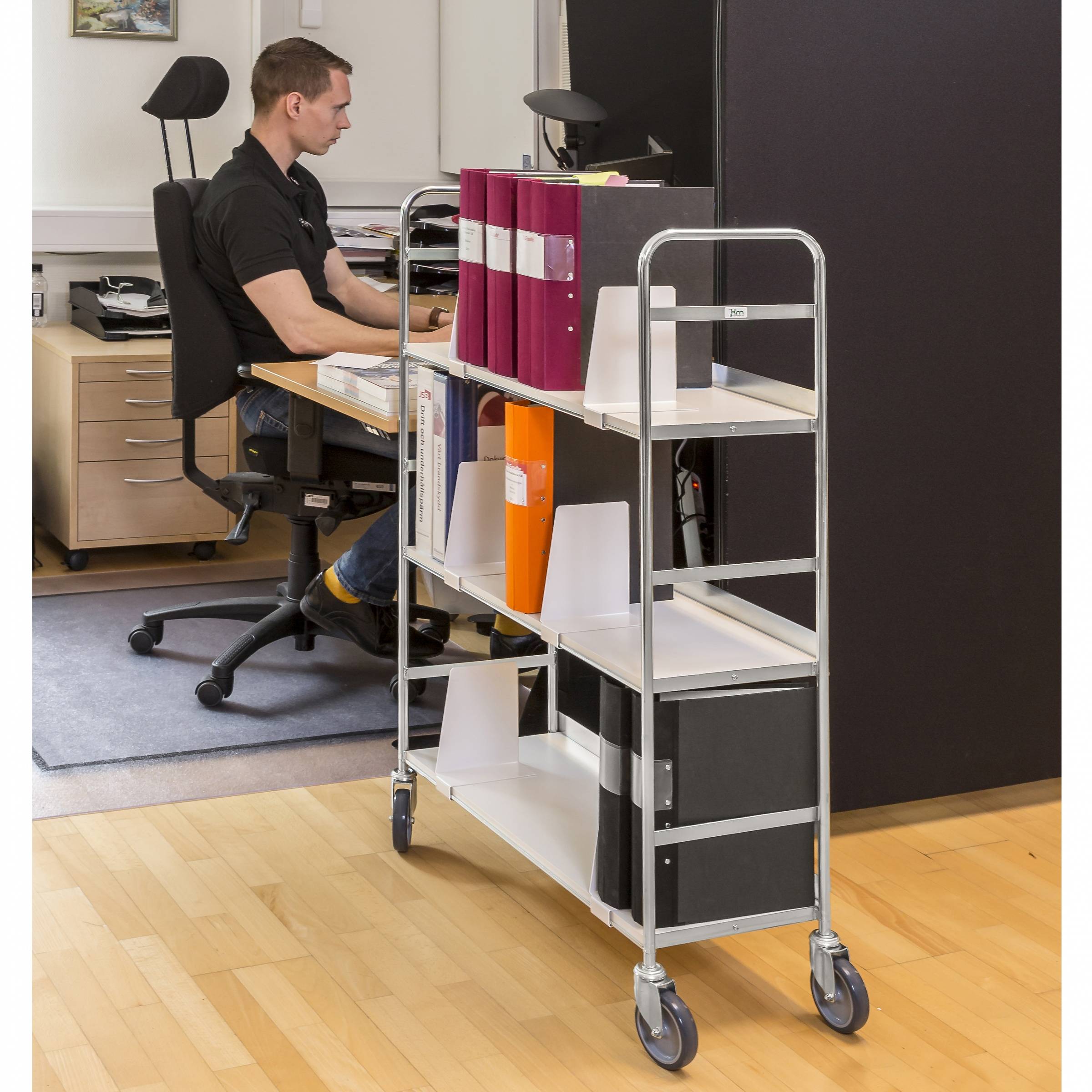 Kongamek mobiler Etagenwagen 1000x290x1140mm verzinkt mit 3 Böden und 6 Buchstützen-1