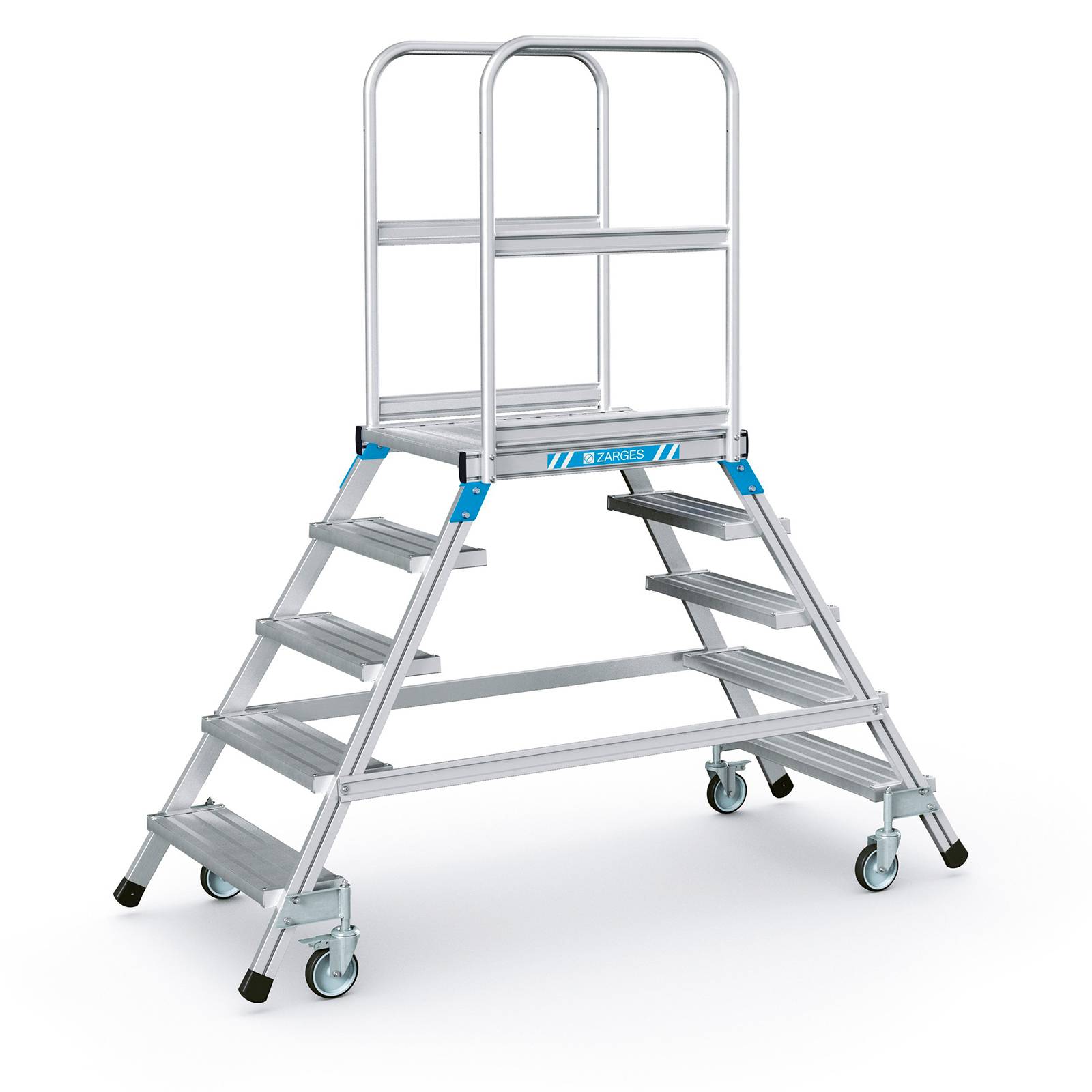 Zarges Podestleiter fahrbar mit 2x5 Leichtmetall-Stufen-0