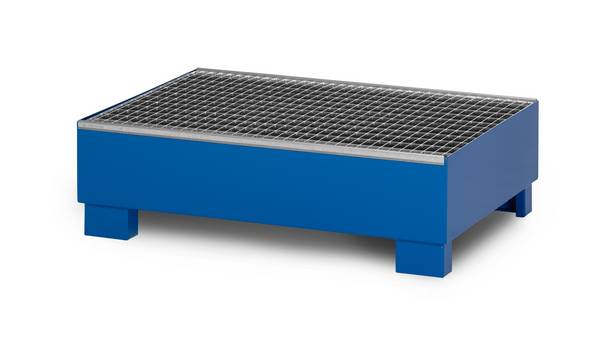 RR Industrietechnik Auffangwanne aus Stahl für 2x 200 Liter Fass mit Gitterrost RAL 5010 enzianblau