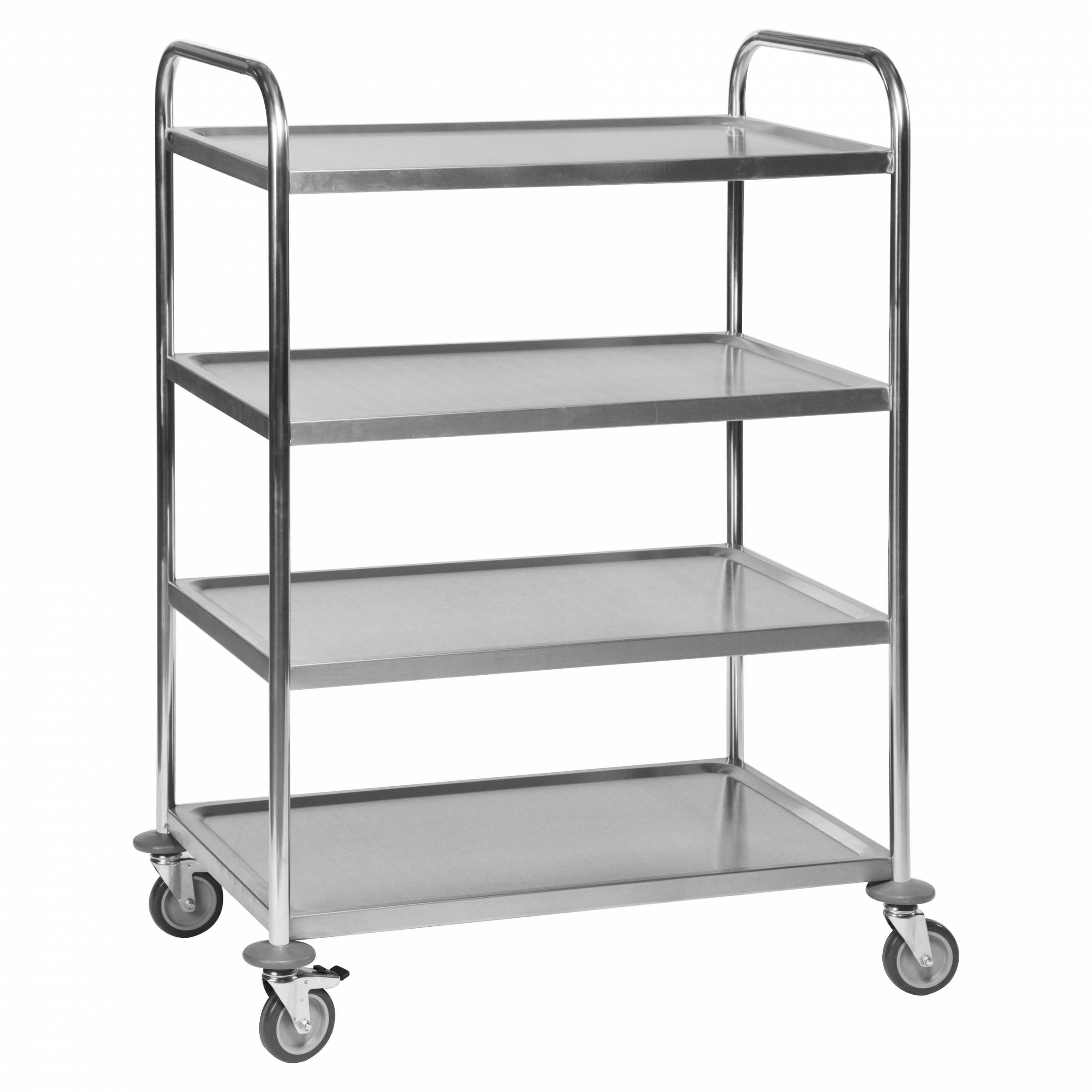 Kongamek Edelstahl- Tischwagen rostfrei mit 4 Böden 825x500mm mit Polyurethanbereifung und Bremse-0