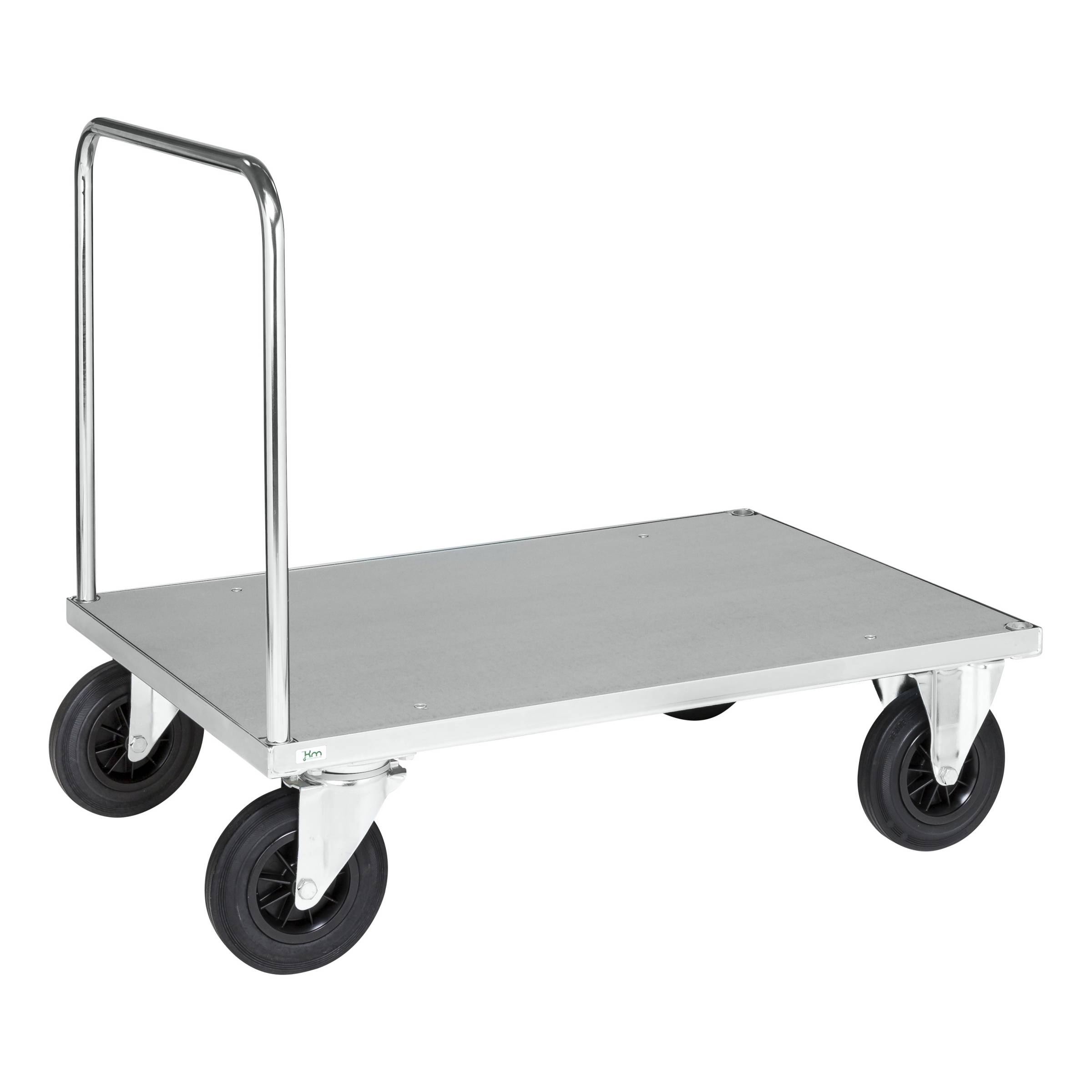 Kongamek Plattformwagen, verzinkt 1200x800x900mm Boden Stahlblech ummantelt mit offenem Schiebegriff und Gummibereifung-0
