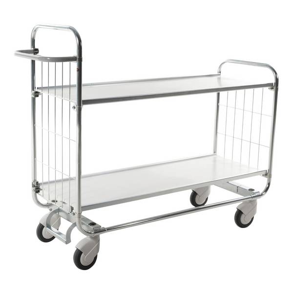 Kongamek Bordwagen verzinkt mit 2 laminierten Böden 1395x470mm und vergitterten Stirnwänden und Br