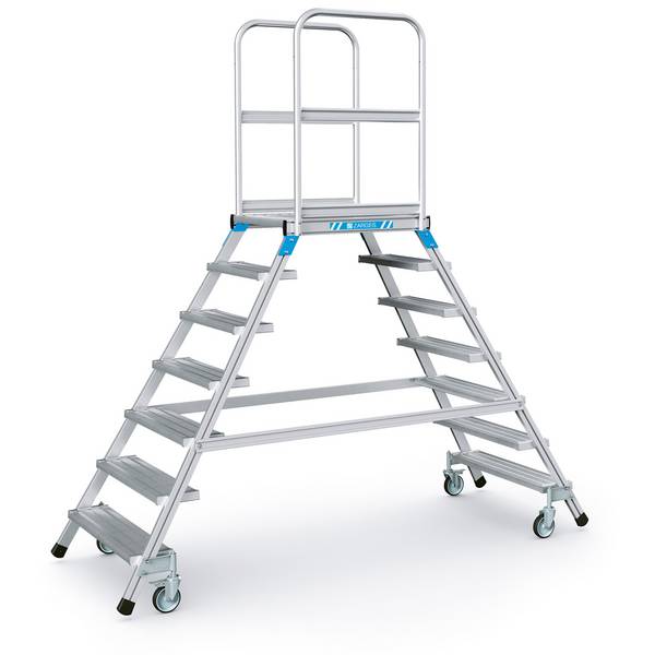Zarges Podestleiter fahrbar mit 2x7 Leichtmetall-Stufen
