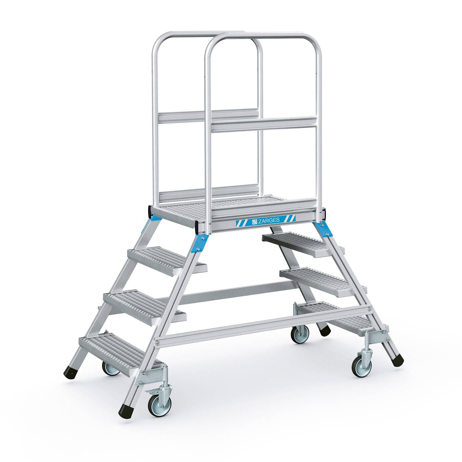 Zarges Podestleiter fahrbar mit 2x4 Stahl-Gitterrost-Stufen-0