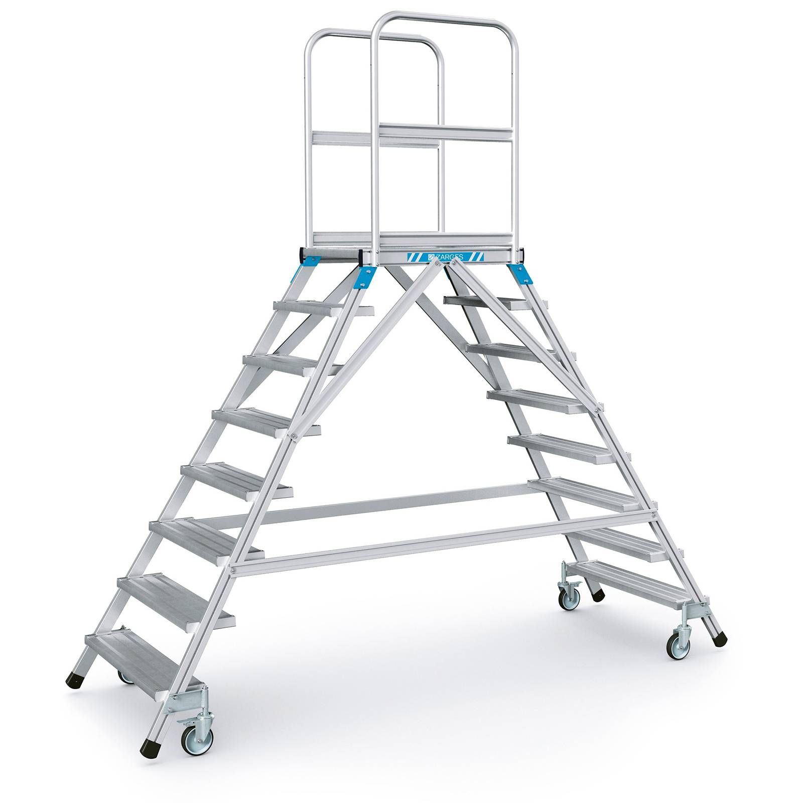 Zarges Podestleiter fahrbar mit 2x8 Leichtmetall-Stufen-0