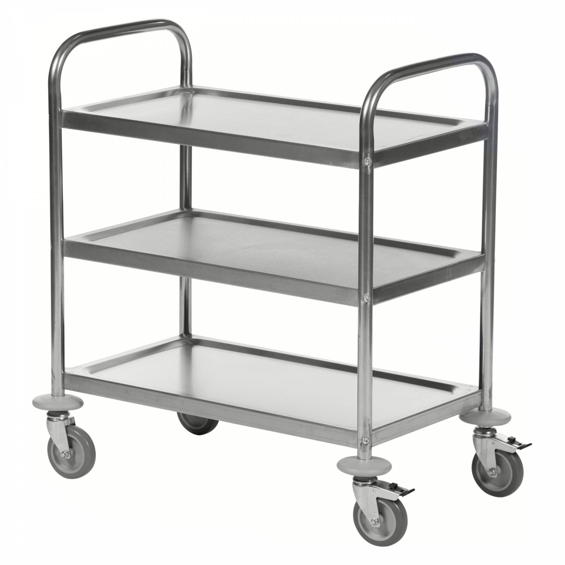 Kongamek Edelstahl- Tischwagen rostfrei mit 3 Böden 825x500mm mit Polyurethanbereifung und Bremse-0
