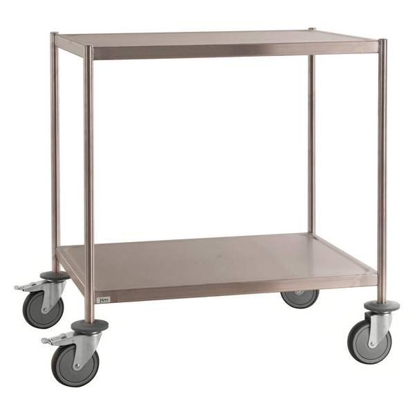 Kongamek Edelstahl- Etagenwagen vollständig geschweißt, 2 Ladeflächen 800x550mm Gummibereifung mi