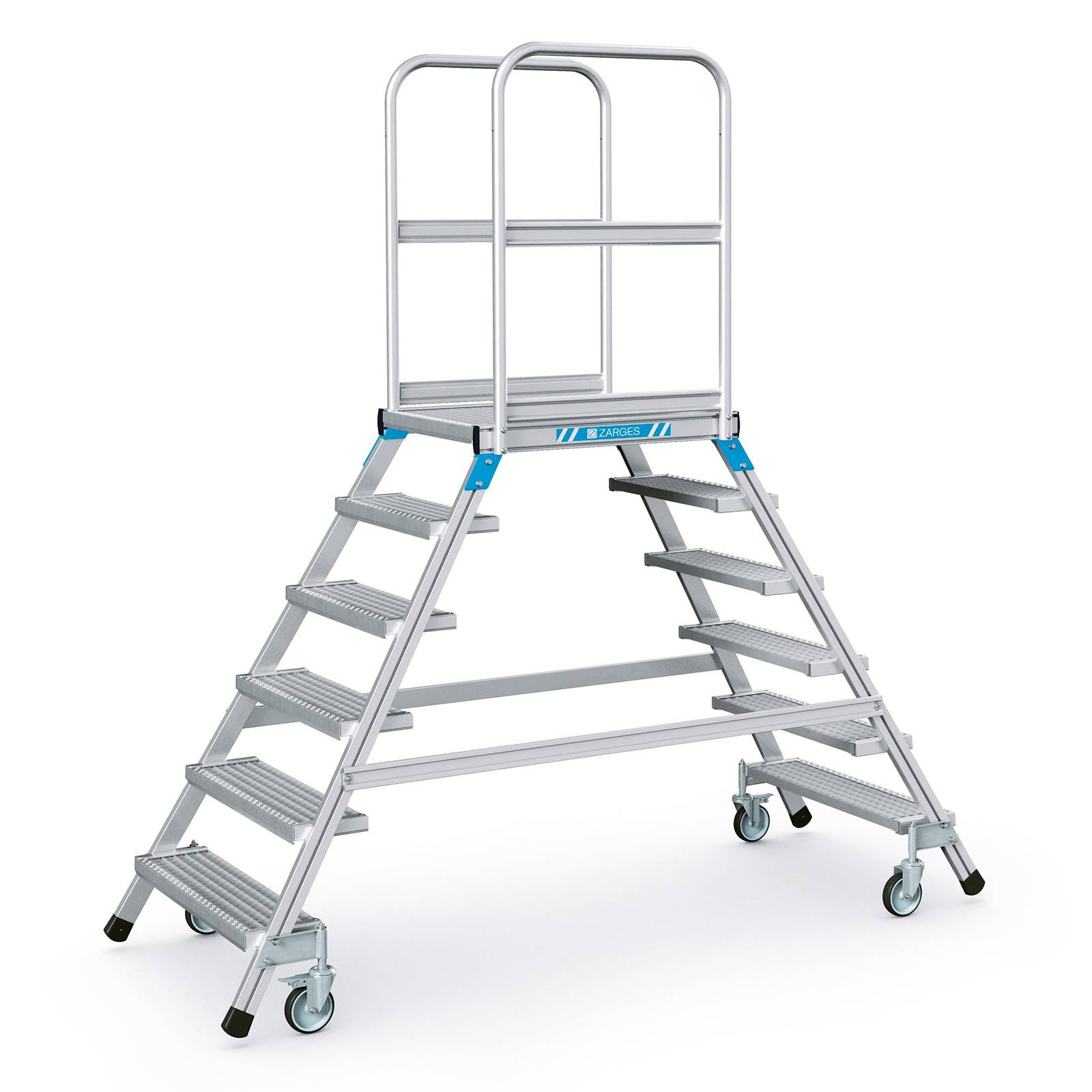 Zarges Podestleiter fahrbar mit 2x6 Stahl-Gitterrost-Stufen-0