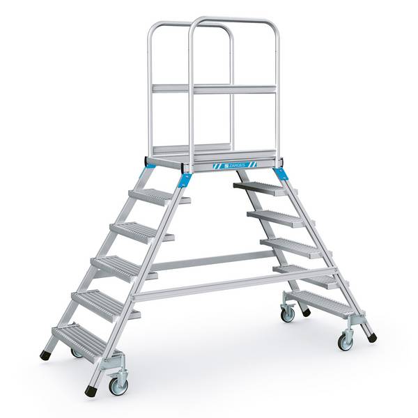 Zarges Podestleiter fahrbar mit 2x6 Stahl-Gitterrost-Stufen