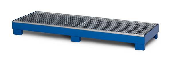 RR Industrietechnik Auffangwanne aus Stahl für 4x 200 Liter Fass mit Gitterrost BxTxH 2400x800x240 mm RAL 5010 enzianbl