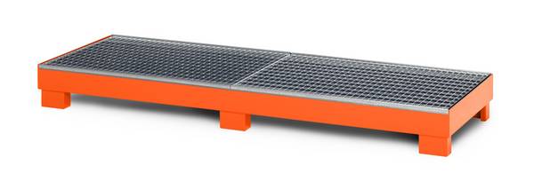 RR Industrietechnik Auffangwanne aus Stahl für 4x 200 Liter Fass mit Gitterrost BxTxH 2400x800x240 mm  RAL 2004 reinora