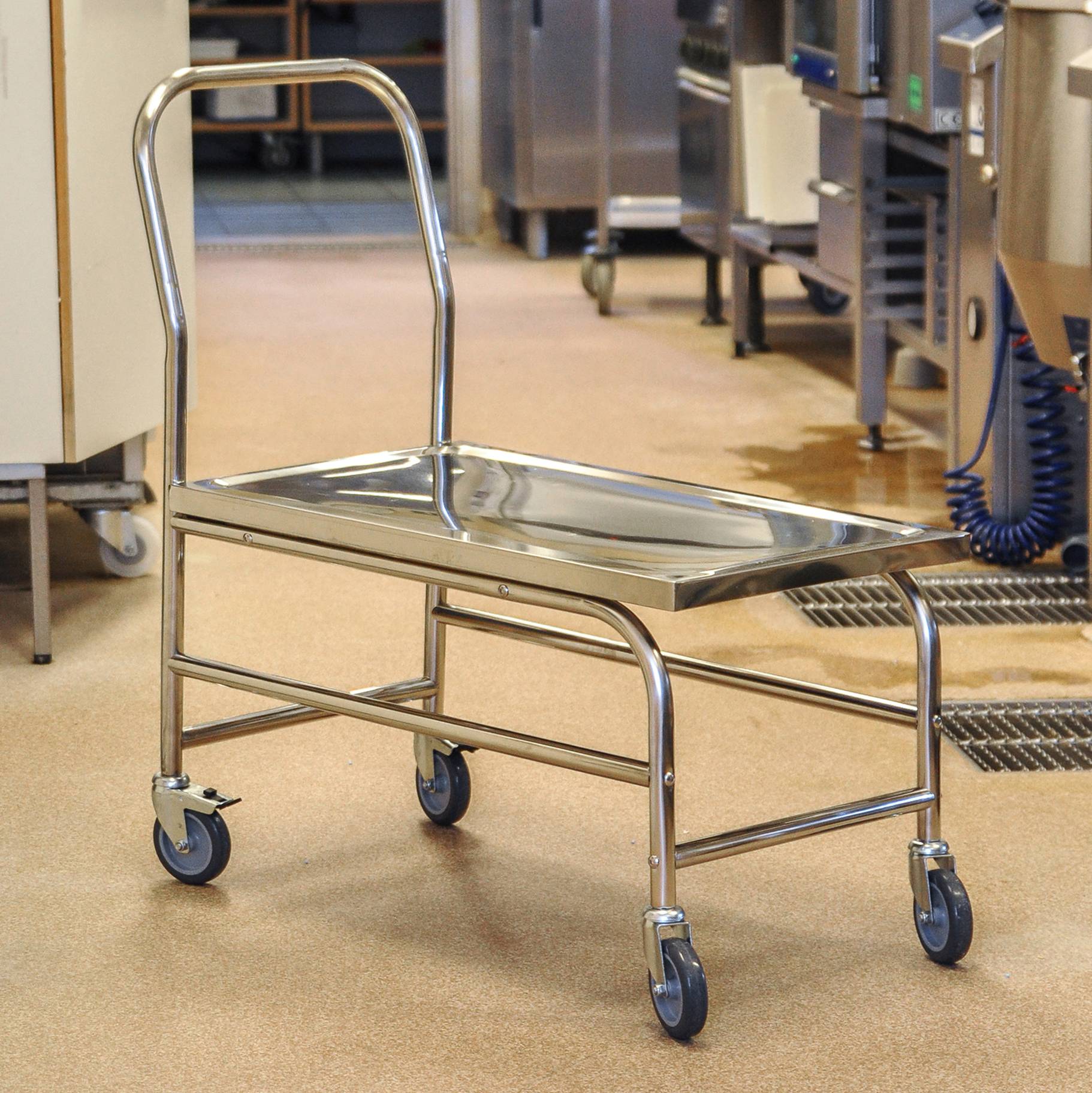 Kongamek Edelstahl- Plattformwagen komplett rostfrei mit Schiebegriff und Bremse 760x440mm Ladefläc-2