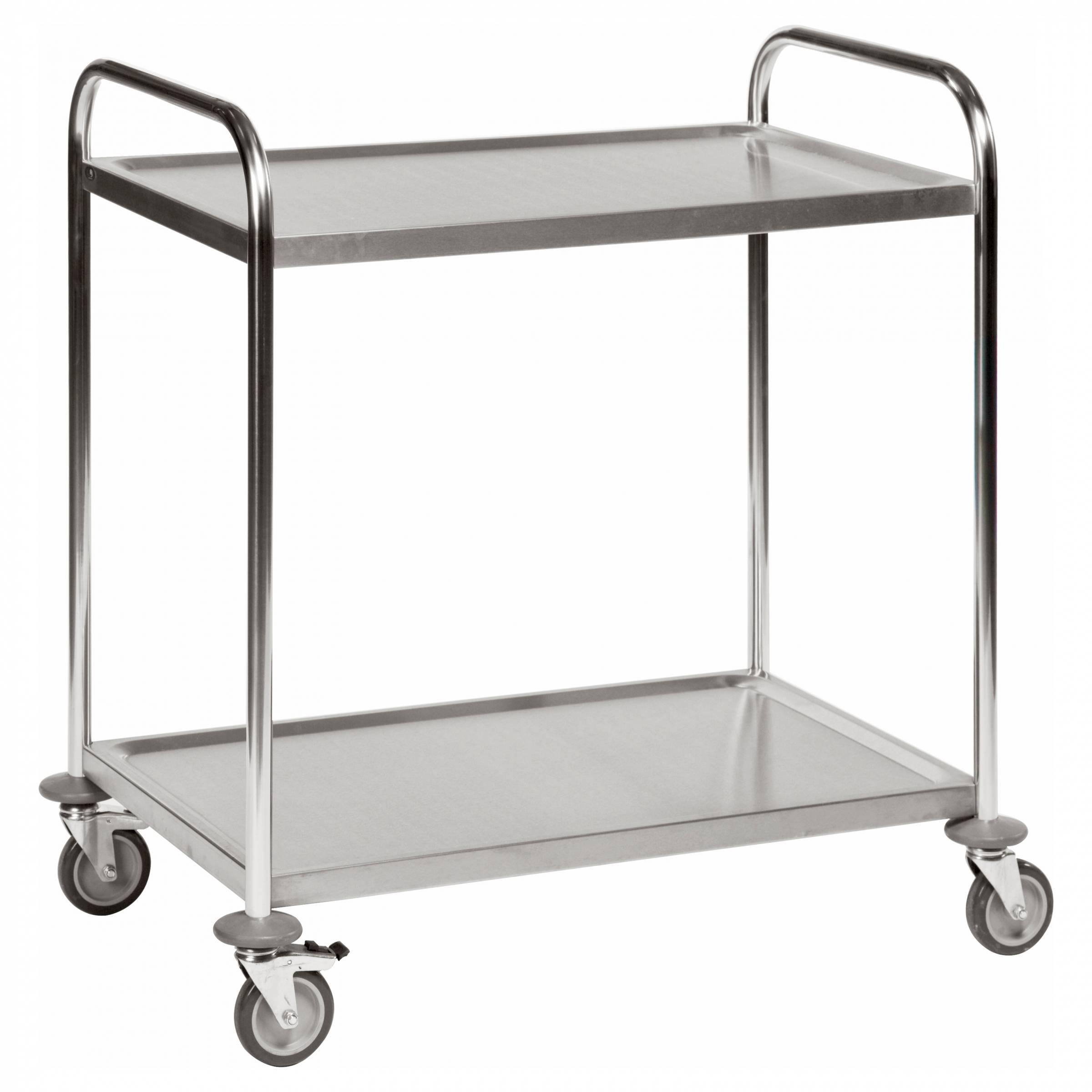 Kongamek Edelstahl- Tischwagen rostfrei mit 2 Böden 825x500mm mit Polyurethanbereifung und Bremse-0