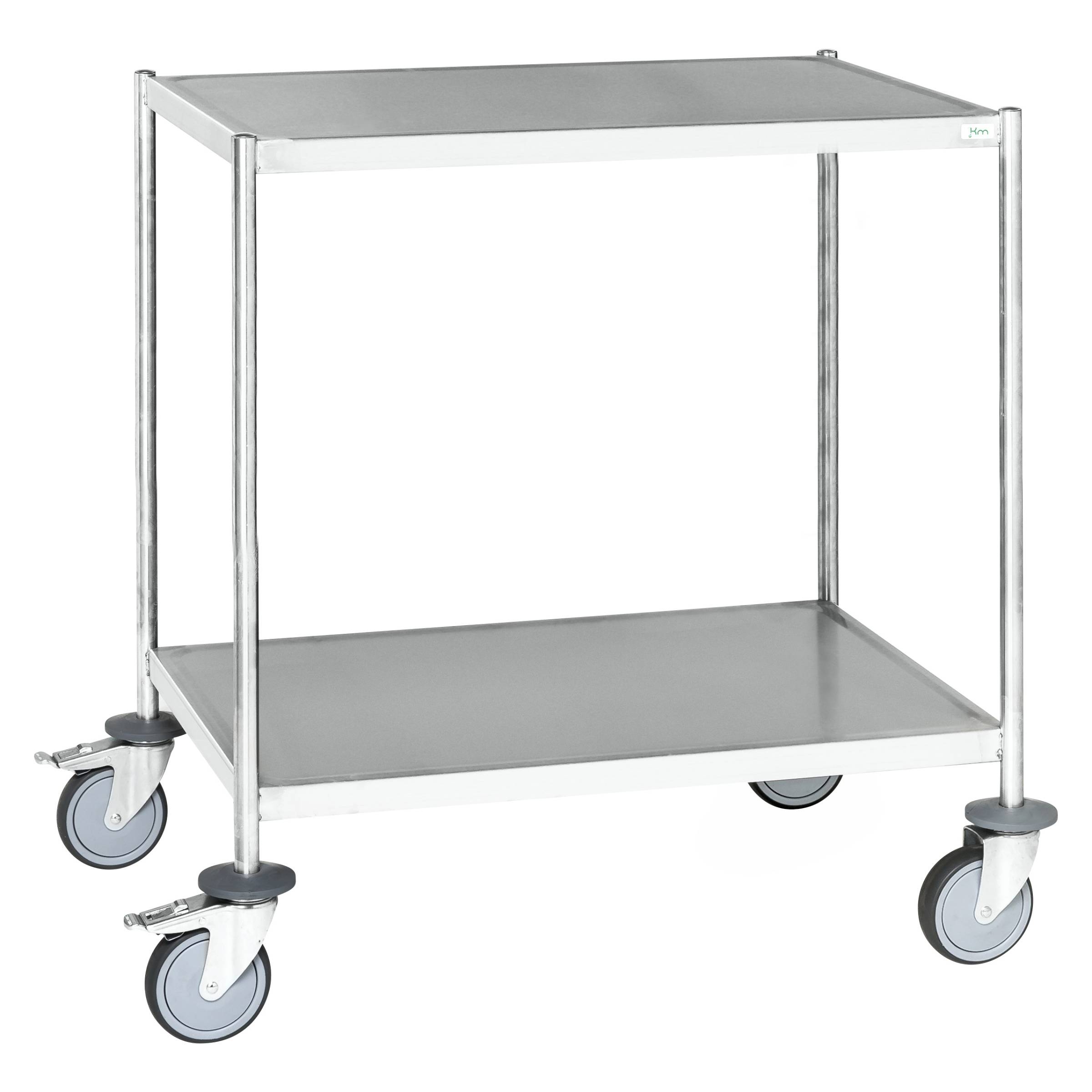 Kongamek Edelstahl- Etagenwagen vollständig geschweißt, 2 Ladeflächen 625x415mm Gummibereifung mi-0